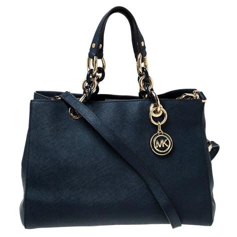 michael kors cynthia tote navy|MICHAEL Michael Kors Navy Blue Leather Medium .